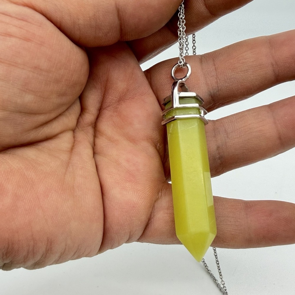 Vtg QVC Sterling Silver NF 925 Yellow Quartz Pendulum Necklace‎ Thailand